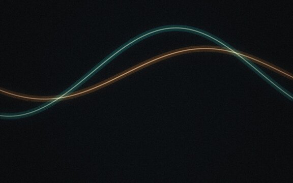 Two curved neon light silhouettes against black background
