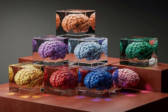Colorful Brain Models Glass Cube Pyramid high resolution picture