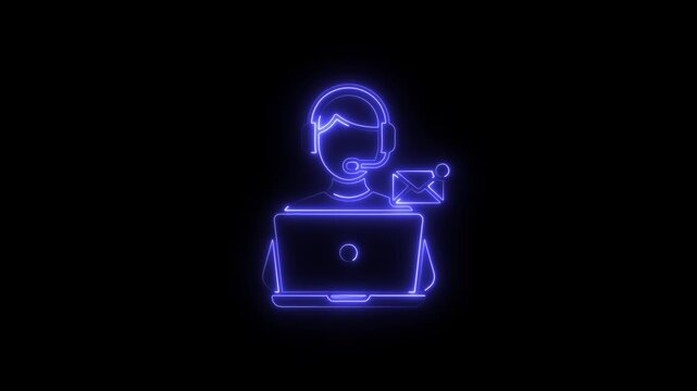 Neon blue customer support agent icon with email