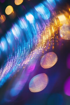 Swirling abstract lights with purple, blue, and gold bokeh