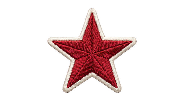 Red embroidered star patch with white outline for clothing decoration or military insignia.