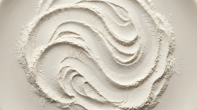 Top view of smooth white whipped cream swirl texture on a flat surface for food decoration. poudres
