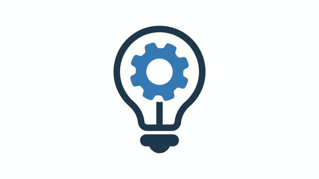 Light bulb icon with gear inside symbolizing innovation and technology