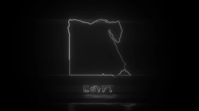 Neon Glowing Egypt Map Outline Motion Video Cyberpunk LED Country Border Loop Graphic