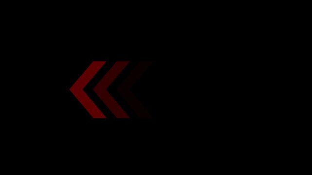 Dynamic red chevron arrow motion loop featuring pulsing leftward directional indicators for modern user interface navigation and high-impact digital signage presentations