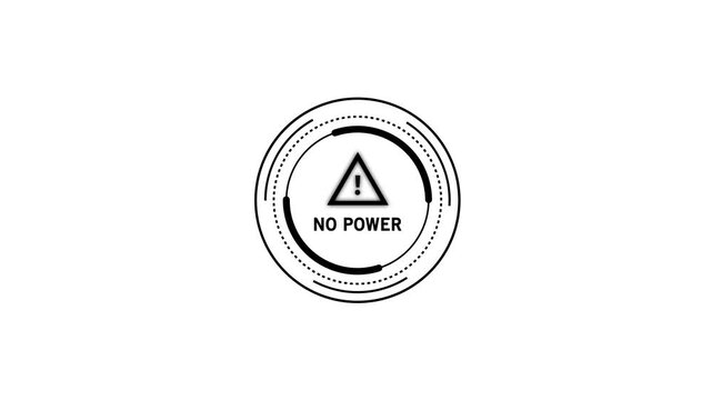 Minimalist digital warning interface featuring a circular hud with a flashing no power alert symbol and geometric data rings for futuristic technology, industrial monitoring, and system error ui