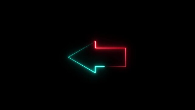 Dynamic neon arrow pointer animation with glowing red and cyan light effects on a deep black background, for modern digital, signage, user interface, navigation, and high-tech, visual communication