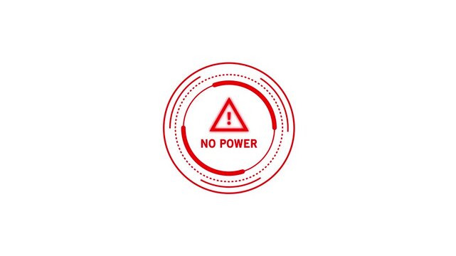 Digital no power warning sign hud interface animation featuring a glowing red alert triangle with pulsing circular data for industrial system failure notifications and technical ui
