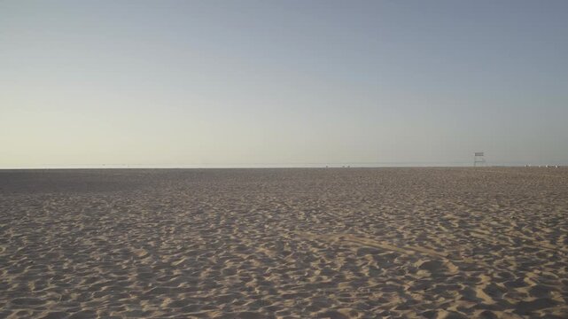 France, Valras Plage 08.08.2026 &mdash; Empty Sandy Beach and Clear Horizon under Morning Sky at Mediterranean Coast