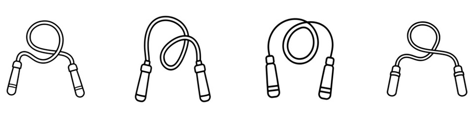 Jump rope icon set in outline, solid, and colored styles for fitness, exercise, and workout designs. © Mst.Atina