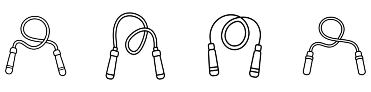 Jump rope icon set in outline, solid, and colored styles for fitness, exercise, and workout designs.