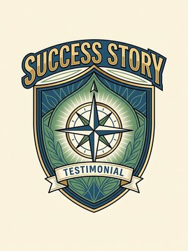 Success Story Testimonial Badge with Compass Emblem Vintage Style