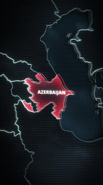 Stylized map animation of Azerbaijan, Caucasus region with a red alert highlight and glowing borders, optimized as a vertical graphic template for mobile news and short-form video.

