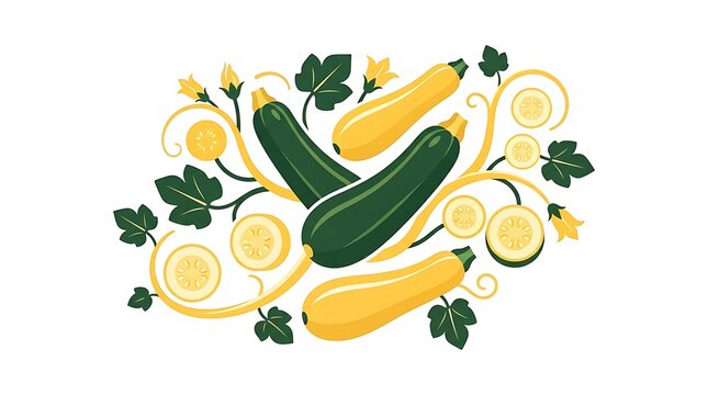 Zucchini vegetable illustration, summer squash design, green and yellow courgette icon, organic produce graphic, agricultural food symbol