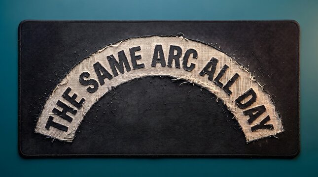 Distressed embroidered rocker patch reading 'The Same Arc All Day', symbolizing unwavering commitment, daily routine, and relentless focus on one's craft.
