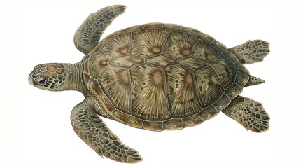 Fototapeta premium Illustrated Sea Turtle View Isolated on White Background