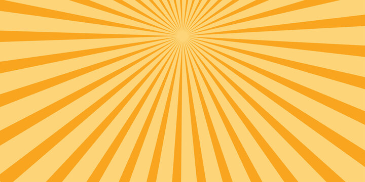 Orange stripes burst lines background. Sun ray light. Radiate sunlight. Vintage stripes halftone radial wallpaper for poster, banner.Circus background of spiral yellow orange rays vector.
