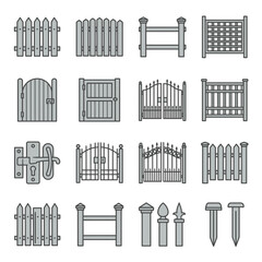 Obraz premium Residential fence and garden gate icon set.