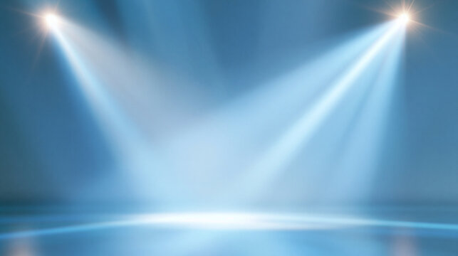 empty bright abstract light blue background studio room, colorful rays of glowing light, spotlights, soft smoke floating up interior texture, product display wall background,