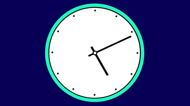 Dynamic minimalist analog clock face animation featuring rapidly spinning hands against a deep blue background, representing time management, deadlines, efficiency, and scheduling concepts