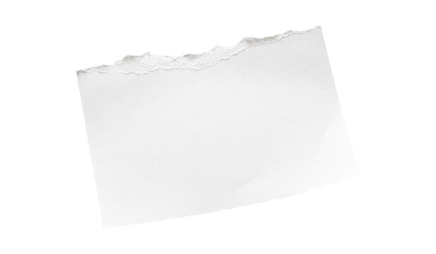 White ripped paper scrap with jagged torn edge for scrapbook design and realistic note mockup elements.