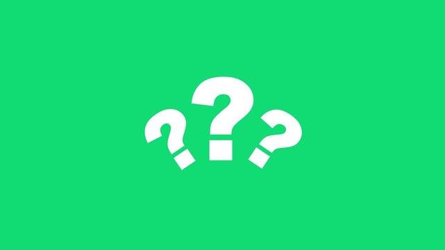 Vibrant green background, featuring three bold, white question marks, for educational presentations, business problem solving, faq sections, creative, brainstorming concepts, and digital marketing