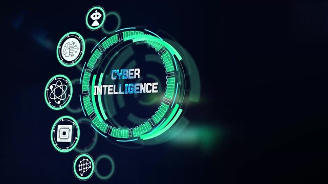 Evaluating enterprise cyber intelligence network defense mechanisms through glowing technological screen featuring cyber icons