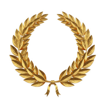Golden laurel wreath with leaves isolated