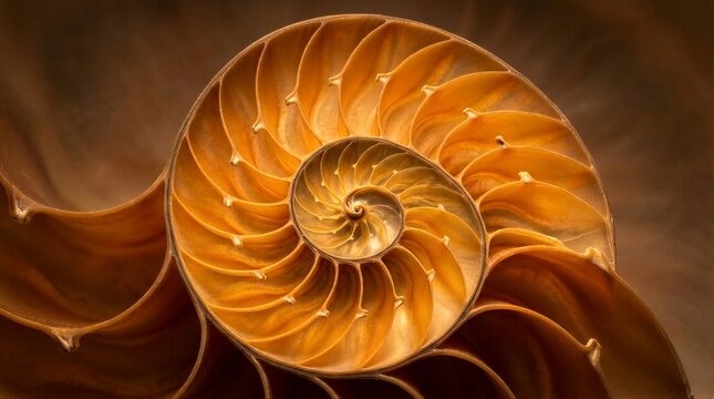 Cross section nautilus shell showing spiral chambers pattern