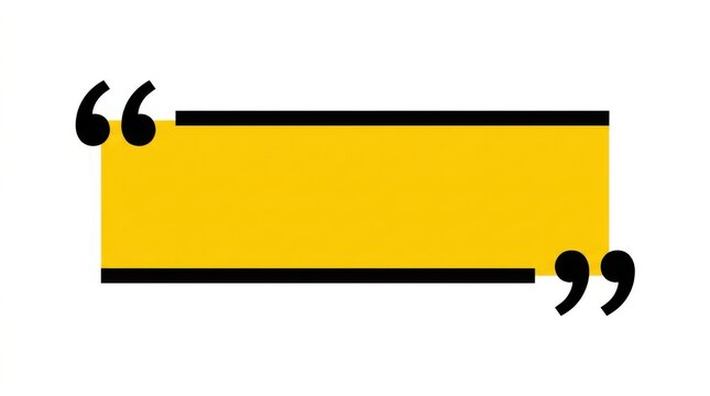 Yellow quotation mark frame with black borders on a white background quote marks speech bubble dialogue text border rectangle