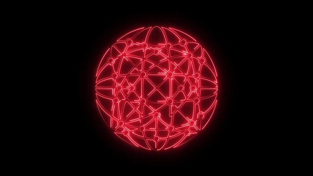 Glowing red geometric sphere made of light lines
