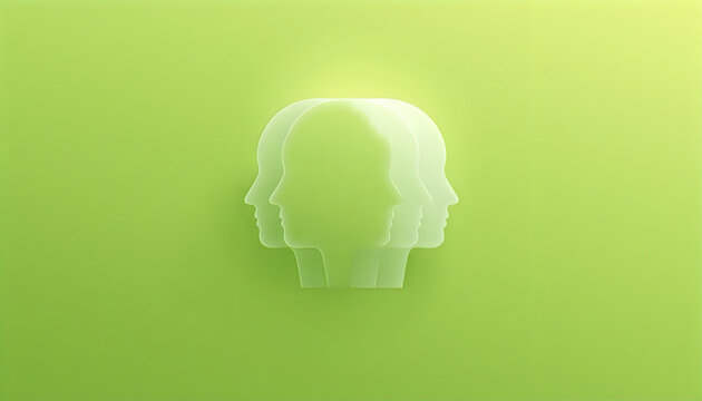 Three overlapping profile silhouettes of human heads on bright neon green backdrop.