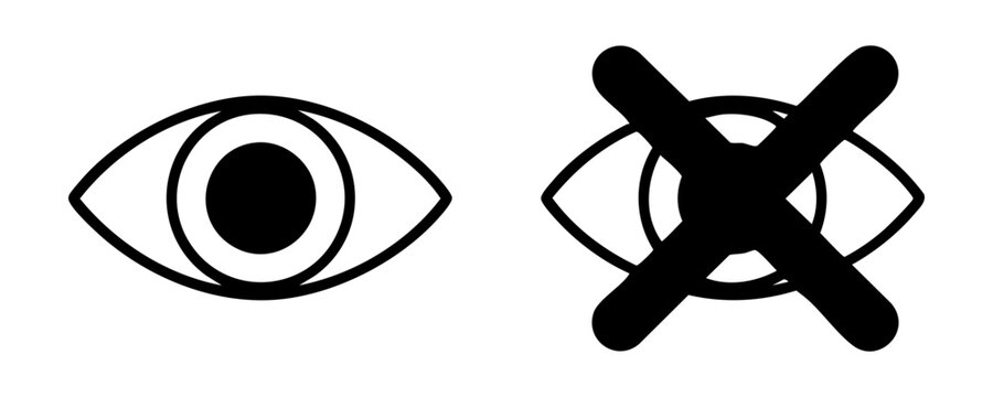 Open eye with pupil and closed eye crossed out icons for vision and privacy concepts.