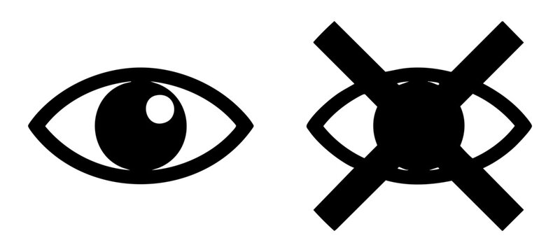 Simple eye icon with pupil and crossed out eye symbol for privacy and visibility settings.
