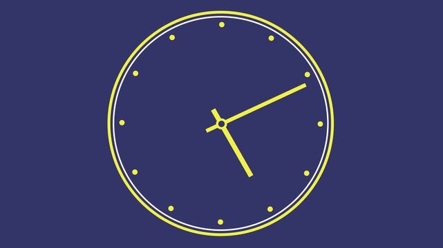 Minimalist yellow analog clock face animation featuring rapidly spinning hands indicating the constant passage of time, business deadlines, scheduling concepts, and dynamic countdown timers