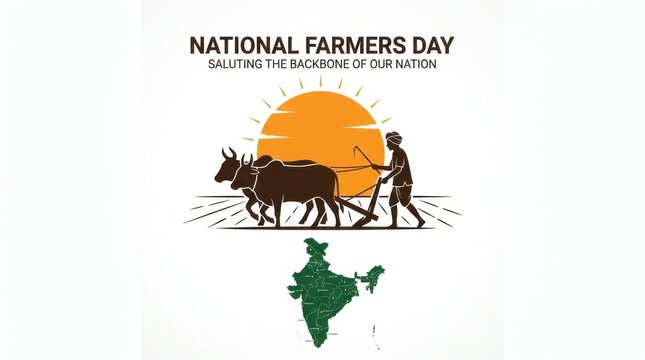 Farmer plowing a field with oxen and a sunburst is depicted above a map of india vector illustration agriculture
