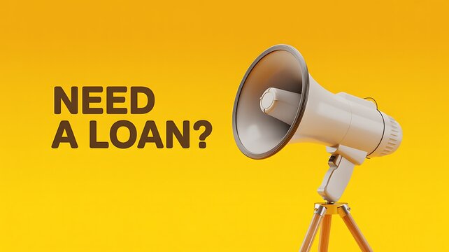 Need a loan concept with megaphone on tripod against a bright yellow background