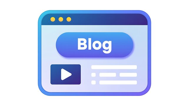 Blog website interface icon with video player and content layout for digital marketing.