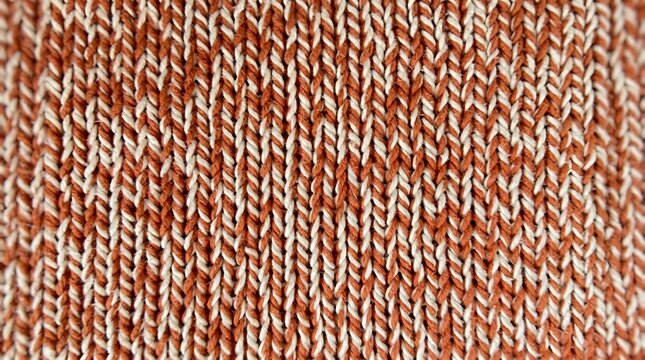 Close up of orange and white knitted fabric texture for background or textile design