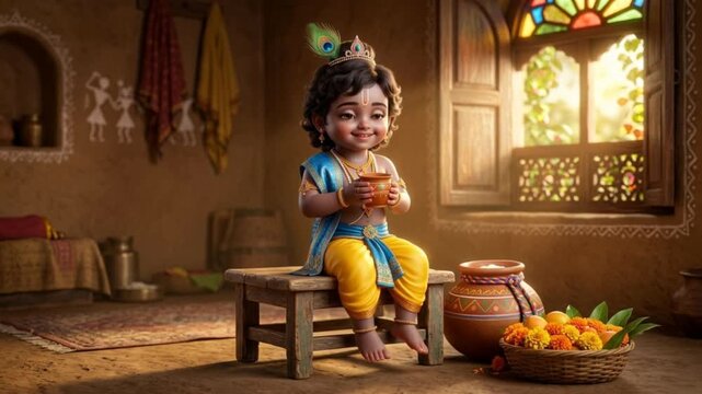 Little Krishna Drinking Milk