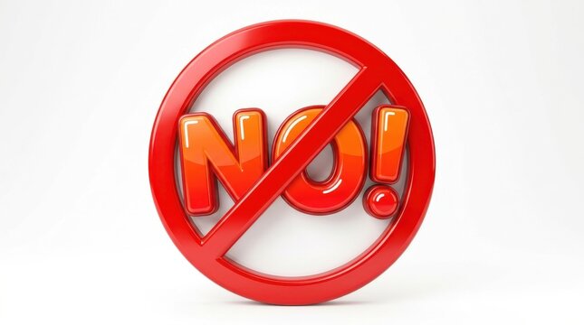 The red no sign with a diagonal line is a three dimensional rendering on a white surface negative prohibition