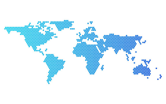 World map made of blue hexagons