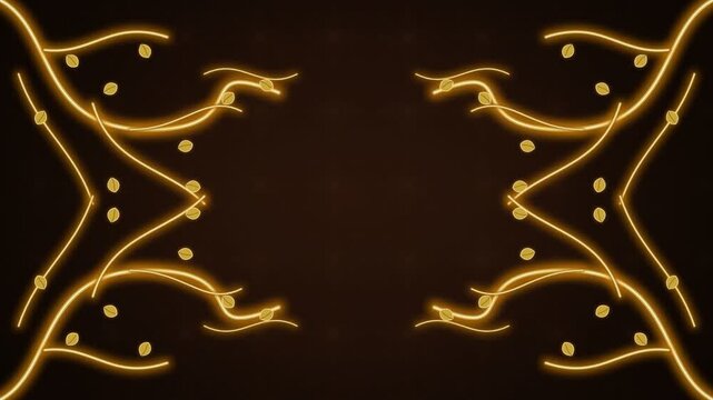 Elegant golden glowing vine border on dark brown background.