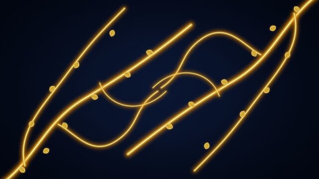 Abstract Glowing Golden Branches on Dark Blue Background
