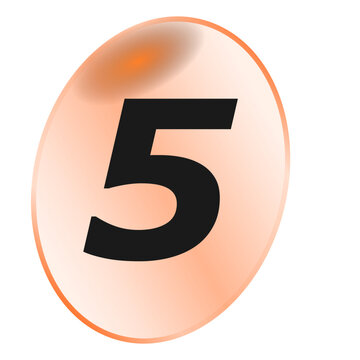 Orange oval button with bold black digit five 5 for mobile app keypad, phone dialer and UI design