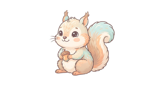 Cute little squirrel holding an acorn cartoon character illustration