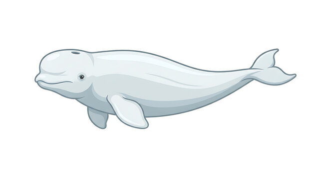 Beluga whale gliding forward isolated on white background with detailed digital