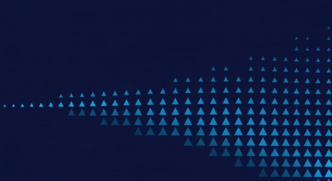 Abstract background, pattern of glowing, blue triangles arranged, in a gradient, grid formation