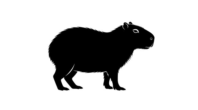 Black silhouette of a capybara standing on white background with clean vector