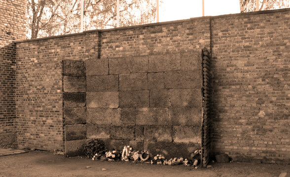 AUSCHWITZ BIRKENAU POLAND: Auschwitz concentration camp execution wall was a network of German Nazi concentration camps and extermination camps built and operated by the Third Reich in Poland